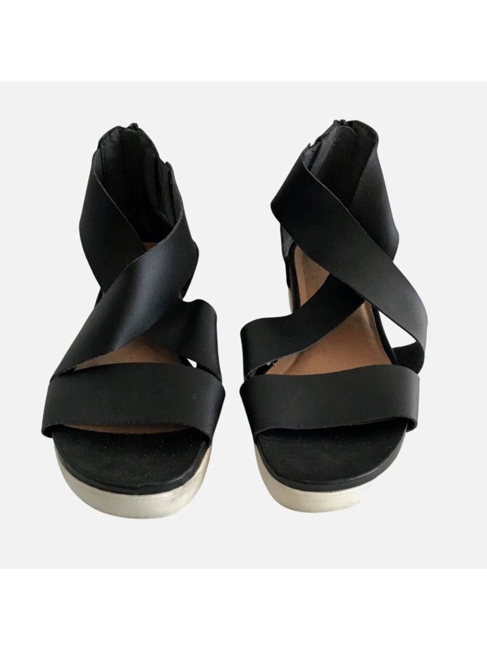 WOMENS BLACK STRAPPY SANDAL ZIP UP CLOSURE SIZE 9